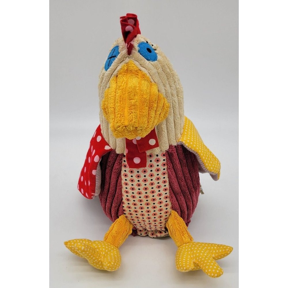 Original Les Deglingos Chicken Hen Plush  11" Red Yellow Pink Blue